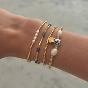 Handmade Geometric Dainty Stacking Bracelet 2mm 3mm Elastic Seed Beaded Freshwater Pearl