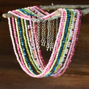 Handmade Geometric Pink Crystal Tourmaline Bead Necklace for Women Natural Stone Clavicle Chain