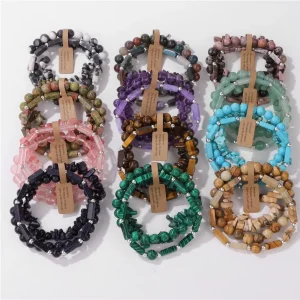 Handmade Natural Gemstone Crystal Beads Bracelet Set for Women