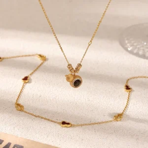 Handmade Oil-Drop Pendant Necklace with Tiger’s Eye and Zircon Gemstones