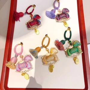 Handmade Song Brocade Little Horse Alloy Pendant Keychain Bag Charm for Car Hanging