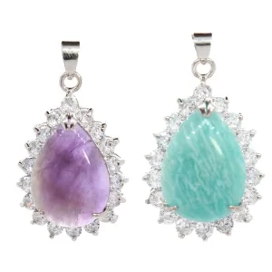 Healing Crystal 40*26mm Water Drop Pendant Rhinestone Inlay Trendy Personalized Charm Necklace Supply