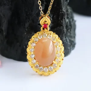 Healing Crystal Choker Energy Stone Charm Necklace Claw Setting With Zircons Natural Gemstones Orange Moonstone Pendant
