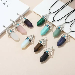 Healing Crystal Hexagonal Point Life Tree Alloy Charm Energy Gemstone Pendant for Necklace Making