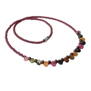 Healing Crystal Tourmaline Bead Necklace with Garnet Stones
