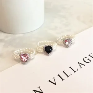 Heart Crystal Imitation Pearl Ring for Women Wedding Engagement