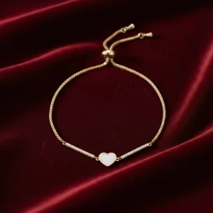 Heart Gold Plated Bracelet for Women Adjustable Chain with Crystal Detail