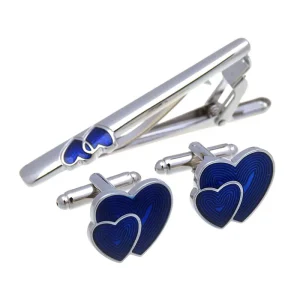 Heart-Shaped Cufflinks and Tie Clips, Custom Men’s Suit Shirt Accessory, Tie Pin, Wedding Tuxedo