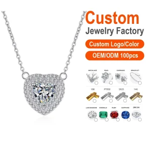 Heart Zircon Halo Pendant Necklace S925 Silver Micro-Set