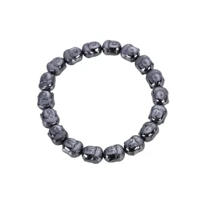Hematite Buddha Head Face Bracelet Handmade Beaded Design