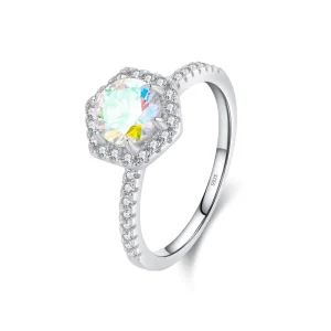 Hexagon Ring 925 Sterling Silver Rhodium Plated Colorful Gradient Gemstone