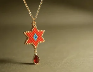 Hexagonal Star and Four-Star Diamond Pendant Necklace, Miyuki Hand-Woven, Factory Customizable