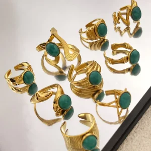 High-end Colorful Stainless Steel Multi-layer Rings for Women with Natural Stones