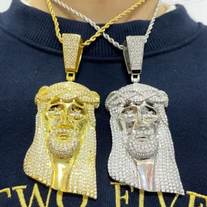Hip Hop 14K Gold Jesus Piece Pendant with Diamond