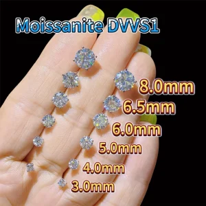 Hip-Hop 5mm 6.5mm 8mm Moissanite Stud Earrings 925 Silver