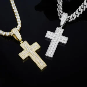 Hip Hop 925 Sterling Silver Iced Out Diamond VVS Moissanite Cross Charm Pendant for Men