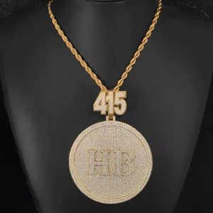 Hip Hop Gold-Plated Round Hook Pendant with Iced Diamond Letter Charm