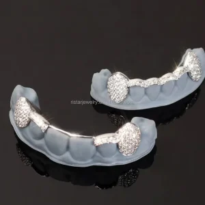 Hip Hop Heavy Solid 925 Sterling Silver 4-on-4 Tusk Bar Moissanite Teeth Grillz
