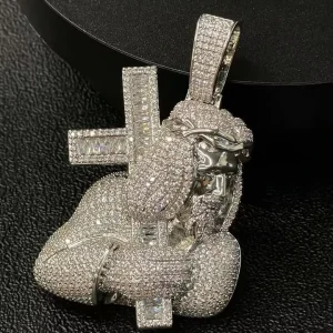 Hip Hop Jesus Cross Men’s Moissanite Pendant 925 Sterling Silver