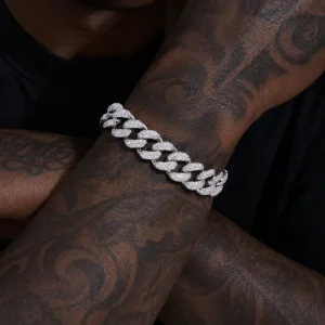 Hip Hop Moissanite Iced Out Men’s Bracelets Gemstone Chains S925 Sterling Silver Thick Cuban Chain