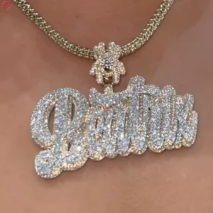 Hip Hop Moissanite Letter Pendant 925 Silver Chain Custom Name