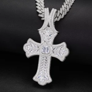Hip Hop Oversized Cross Pendant Necklace for Men, Iced-Out CZ Streetwear
