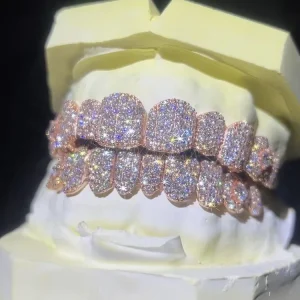 Hip Hop Rose Gold Teeth Grillz 925 Sterling Silver D Color VVS Moissanite
