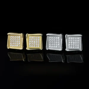 Hip-Hop Square Paved Cubic Zirconia Stud Earrings