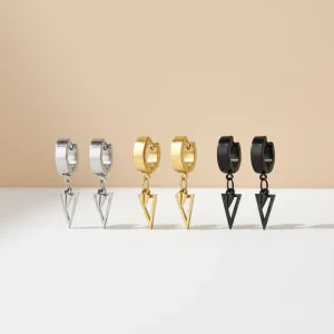 Hiphop Punk Stainless Steel Korean Men Women Triangle Dangle Clip On Ear Piercing Hoop Drop Earrings for Gift