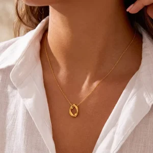 Hollow Elliptical Pendant Stainless Steel Necklace, Clavicle and Sweater Chain