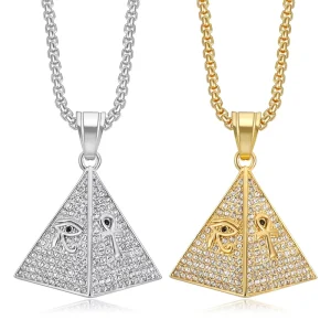 Horus Eye Diamond Gold Plated 316 Stainless Steel Pendant Necklace for Men