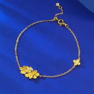 Hot New Women’s S925 Silver Fine Chain & Link Gold Plated Flower Charms Designer Bracelets Set