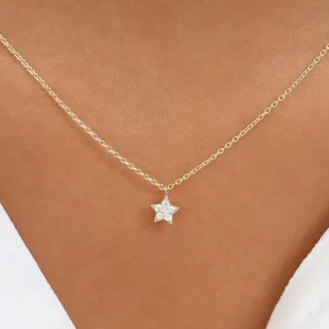 Hypoallergenic S925 Sterling Silver Micro-Inlaid Zircon Pendant Necklace Geometric Star Choker for Sensitive Skin