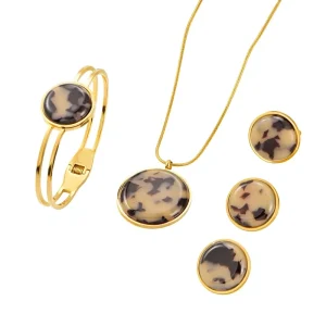 Hypoallergenic Vintage Stainless Steel 316 Gold Plated Resin Stone Earring Set
