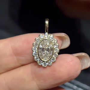 IGI Certified Oval-Cut Lab-Grown Diamond Halo Pendant 18K 14K Yellow Gold