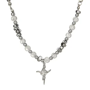 Ice Cracked Pearl Cross Zircon Men’s Punk Cuban Chain Necklace