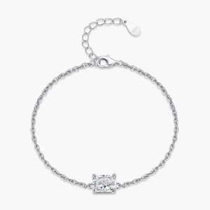 Ice Flower Cut Rectangle Zircon Ripple Chain Bracelet, 925 Sterling Silver