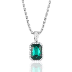 Iced Out Blue Gemstone Pendant Necklaces Green Cubic Zircon Geometric Square Diamond Necklace