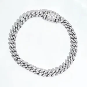 Iced Out Cuban Link Chain Lab Grown Diamond Bracelet for Men, 18K Solid Gold, Multicolor
