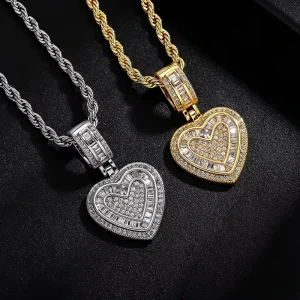 Iced Out Heart Shaped Pendant Rope Chain Cubic Zirconia Women Men Jewelry 18K Real Gold Plate 5A CZ Diamond Love Charm Necklace