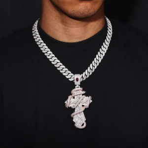 Iced Out Snake Pendant 18K Gold-Plated Solid Brass Two-Tone Diamond-Cut Hip Hop Necklace Charm