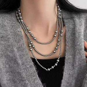 Imitation Pearl Beaded Round Long Sweater Necklace
