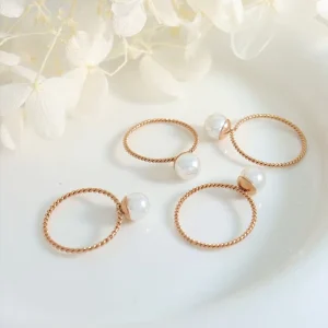 Imitation Pearl Rose Gold Stainless Steel Minimalist Ring for Women
