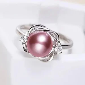 Imitation Pink Pearl Flower Ring with Zirconia for Women