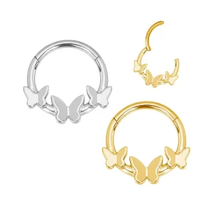 Implant-Grade F136 Titanium 3 Butterfly Hinged Segment Hoop Ring Nose Ring Body Piercing Jewelry