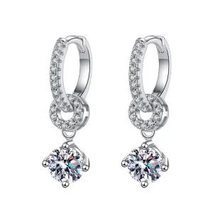 Interlocking Link Moissanite Drop Earrings S925 Silver 0.5ct Solitaire Paved Huggie Earrings
