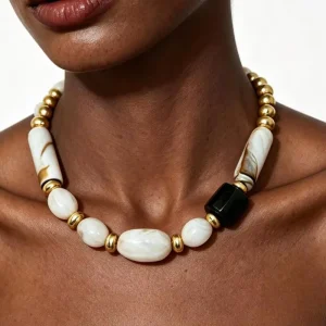 Irregular Geometric White Resin Bead Necklace