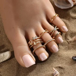 Irregular Layered Hollow Diamond Adjustable Toe Ring for Women