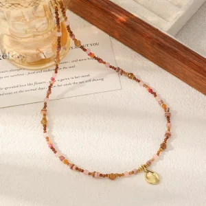Irregular Pendant Natural Stone Shell Round Choker Necklace for Women