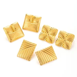 Irregular Rectangle Mesh Texture Earring 18K PVD Gold Plated Stainless Steel Chunky Geometric Earrings For Woman And Gift